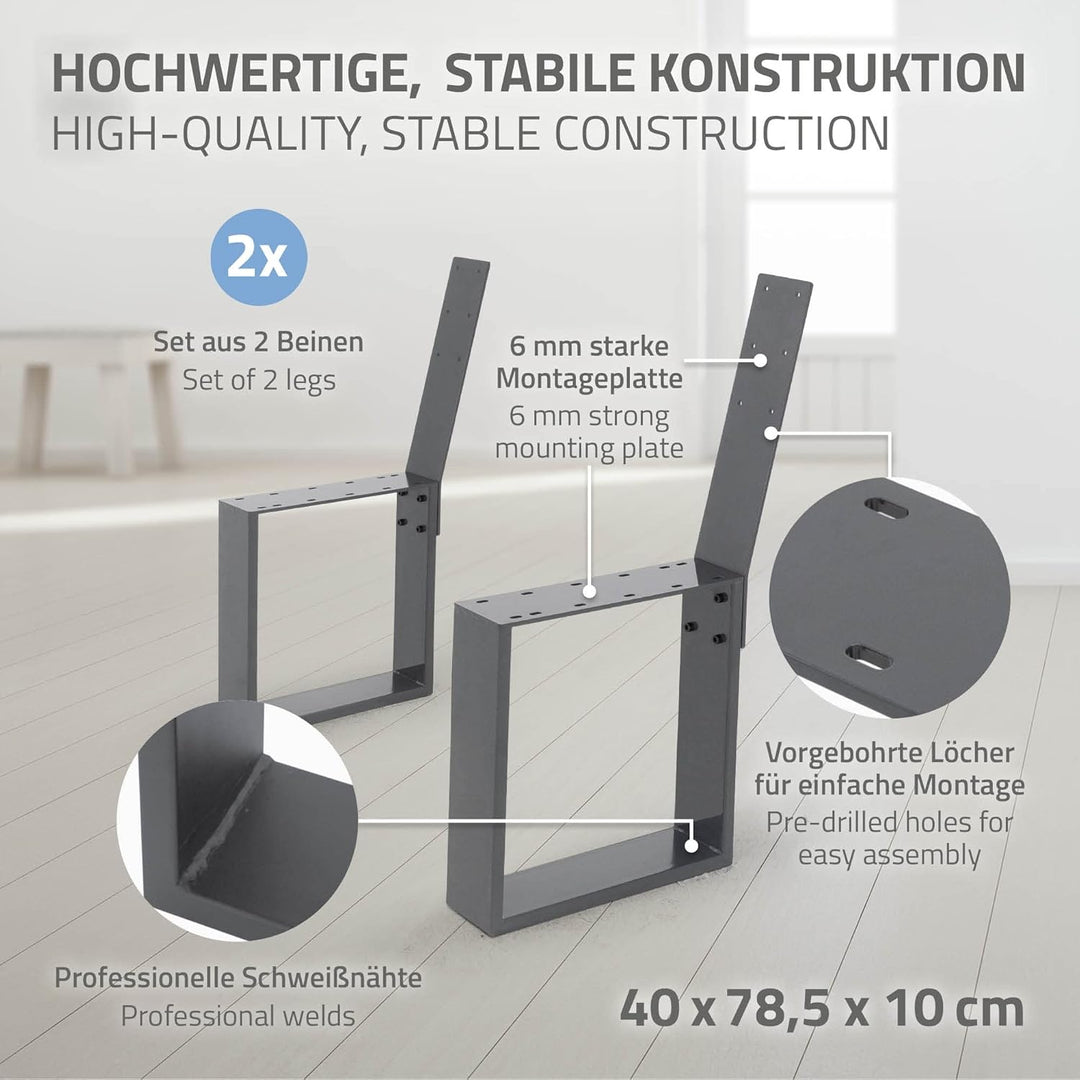ML-Design 2 Stück Bankbeine aus Stahl massiv 40x78,5cm Anthrazit stabil wetterfest rostfrei Bankgest