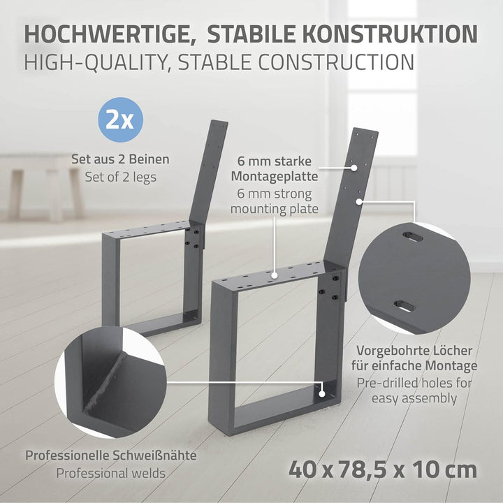 ML-Design 2 Stück Bankbeine aus Stahl massiv 40x78,5cm Anthrazit stabil wetterfest rostfrei Bankgest