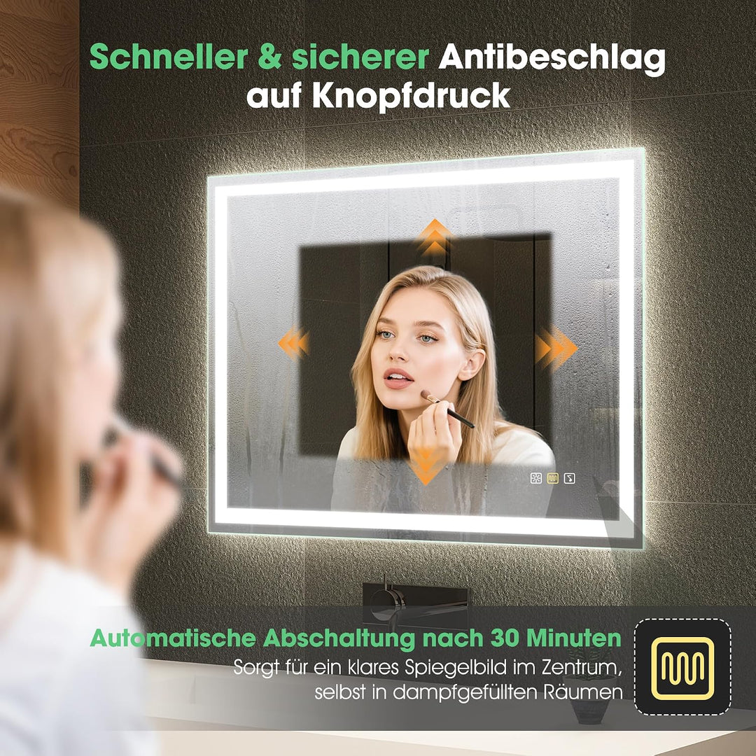 S'bagno Bluetooth-Badspiegel-mit-Beleuchtung-70x50cm, LED-Badezimmerspiegel mit Entfoggen, 3000K-650