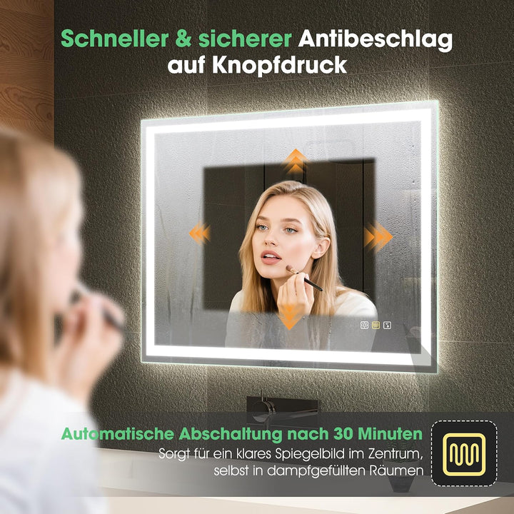 S'bagno Bluetooth-Badspiegel-mit-Beleuchtung-70x50cm, LED-Badezimmerspiegel mit Entfoggen, 3000K-650