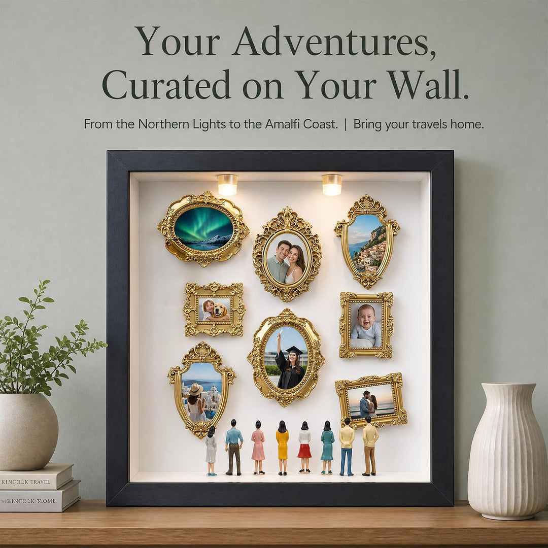 DIY Mini Museum Bilderrahmen Vintage, 9-Zoll Museum of Us Silhouette Box mit 8 Mini Figuren, 8 Golde