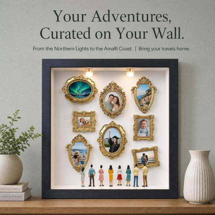 DIY Mini Museum Bilderrahmen Vintage, 9-Zoll Museum of Us Silhouette Box mit 8 Mini Figuren, 8 Golde