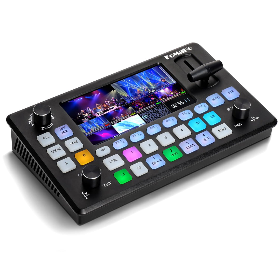 FoMaKo Video Switcher HDMI 4-Kanal für Multikameras, Video Mixer mit 5.5-Zoll LCD Bildschim, 1080P 6