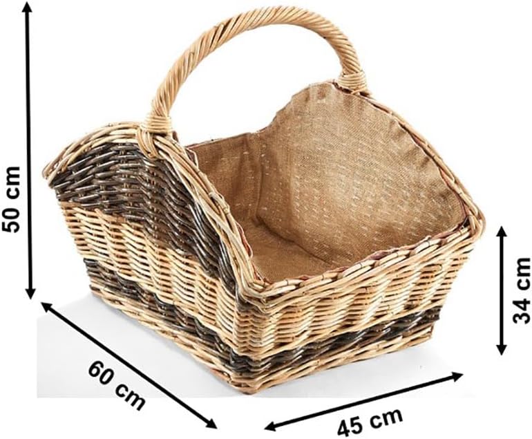 Kobolo Holztrage Holzkorb für Kaminholz - Rattan - mit Jutestoff und Henkel ausgestattet - zweifarbi
