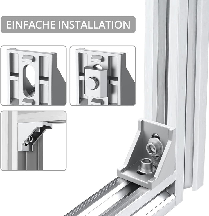 Justech 40 x Eckwinkel Befestigungsmaterial für 3030 Nut 8 Aluminium Extrusion Eckverbinder Aluprofi