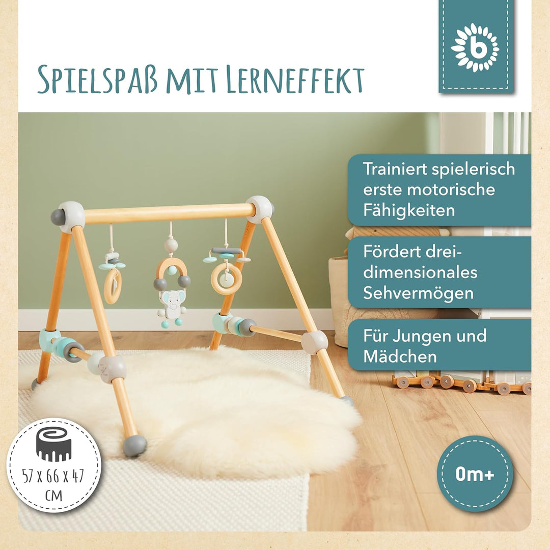 Bieco Spieltrapez | Spielbogen Baby Holz mit Figuren & Kugeln | Spielebogen Holz Baby | Spieltrapez