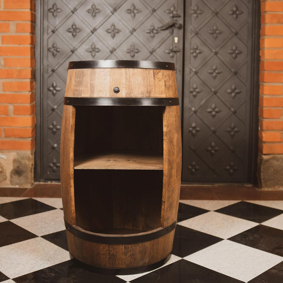 CREATIVE COOPER Fassbar LED mit Weinhalter - Weinregal - Holzfass Hausbar 80cm - Rustikaler deko Bar