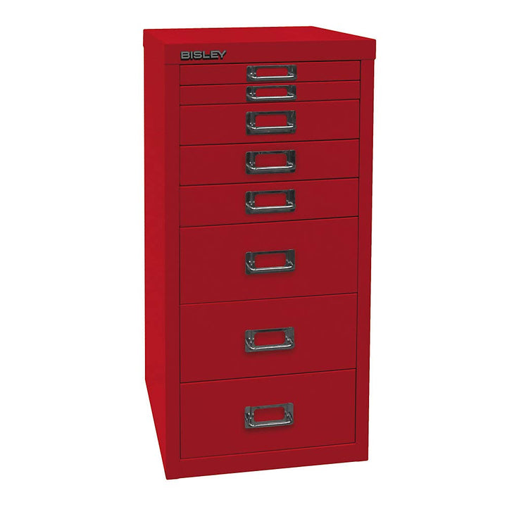BISLEY MultiDrawer, 29er Serie, DIN A4, 8 Schubladen, Metall, 670 Kardinalrot, 38 x 27.9 x 59 cm