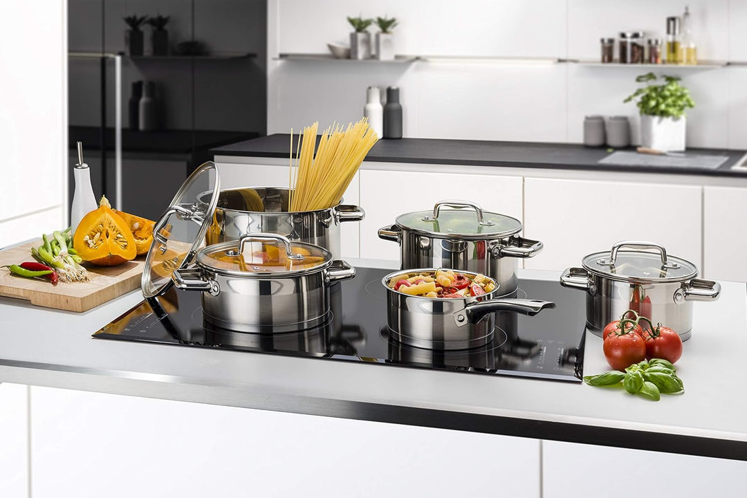Linnuo Topfset Induktion Kochtopf Set Edelstahl Töpfe mit Glasdeckel für alle Herde inkl Induktionsh