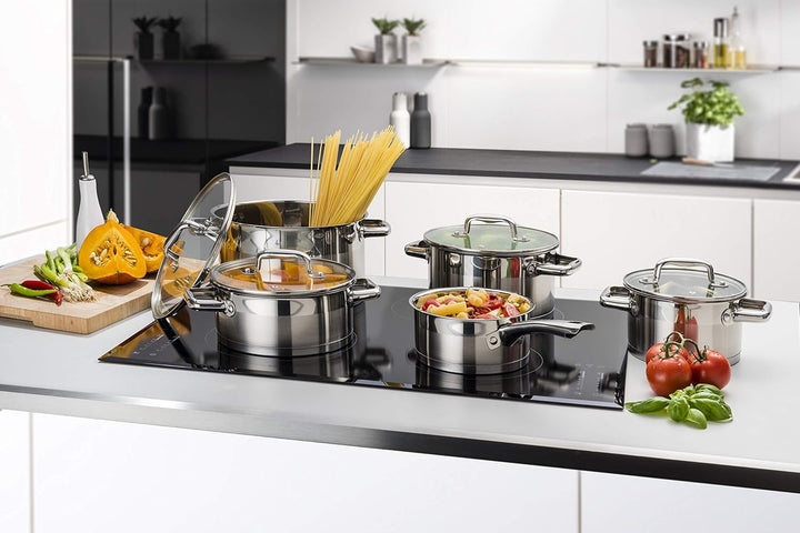 Linnuo Topfset Induktion Kochtopf Set Edelstahl Töpfe mit Glasdeckel für alle Herde inkl Induktionsh