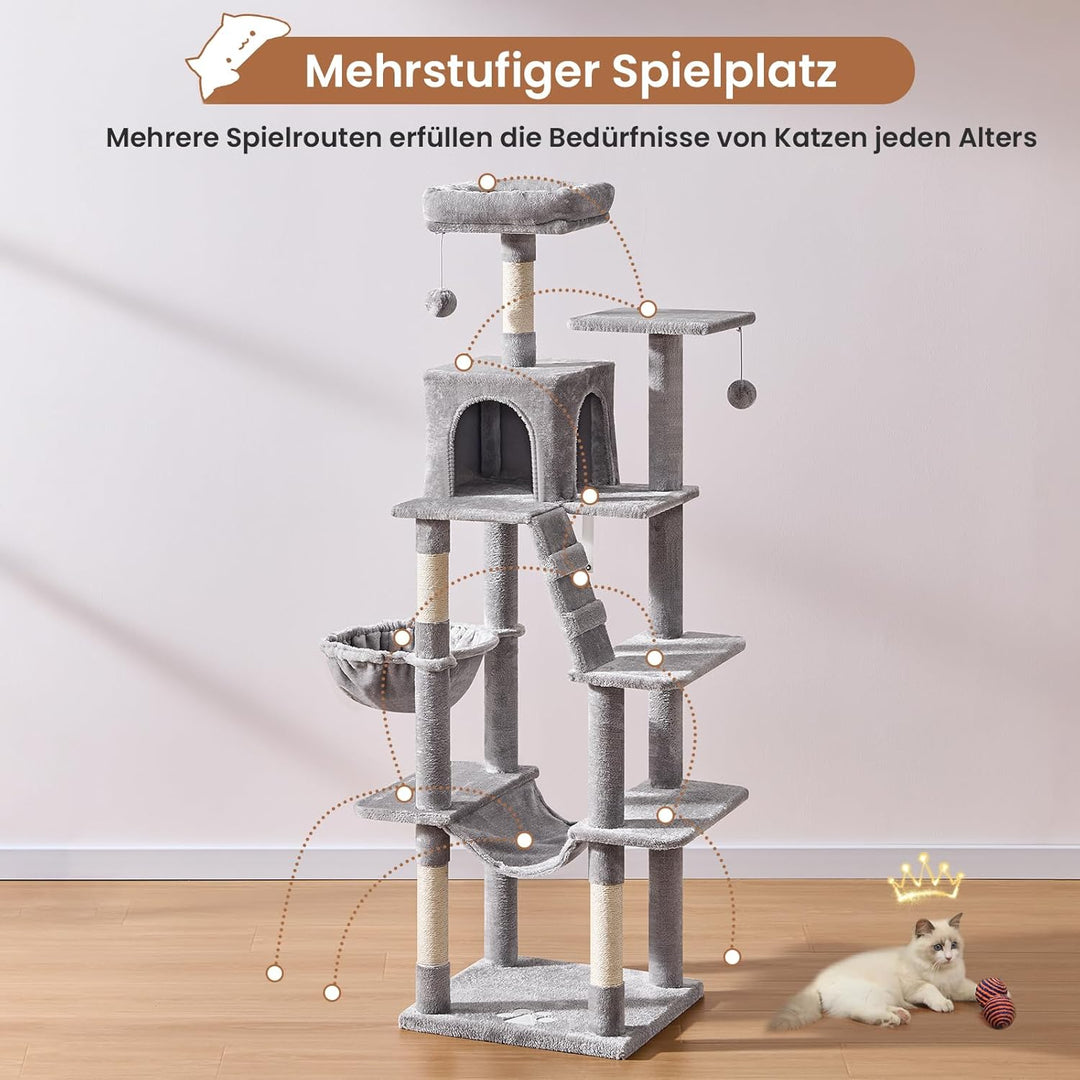 MSmask Kratzbaum gross, L Katzenkratzbaum Stabil, Katzenbaum mit Katzenhöhlen, Plattformen, Hängemat