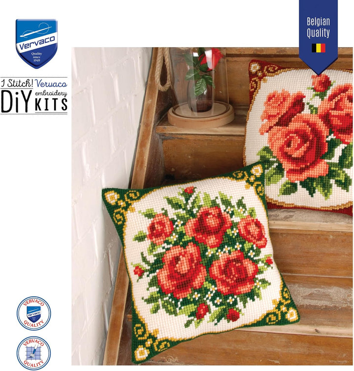 Vervaco PN-0008577 VER Kreuzstichkissen Rosenstrauss, 40 x 40 cm