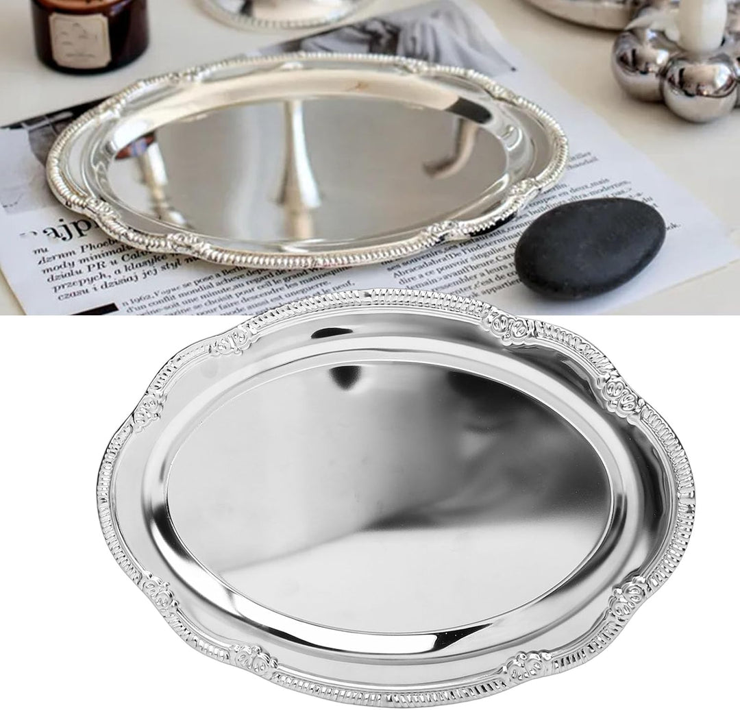 Zerodis Desserttablett, Vintage-Servierplatte aus Metall Im Hofstil mit Gravur, Dekorative Servierpl