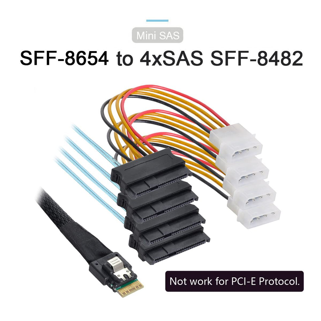 CY Slimline Cable SAS 4.0 SFF-8654 4i 38pin Host to 4 SAS 29pin SFF-8482 Target Hard Disk Fanout Rai