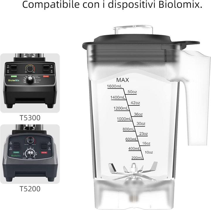 Viereckiger Behälter mit einem Fassungsvermögen von 1,6 Litern, kompatibel mit den Smoothie-Mixern B
