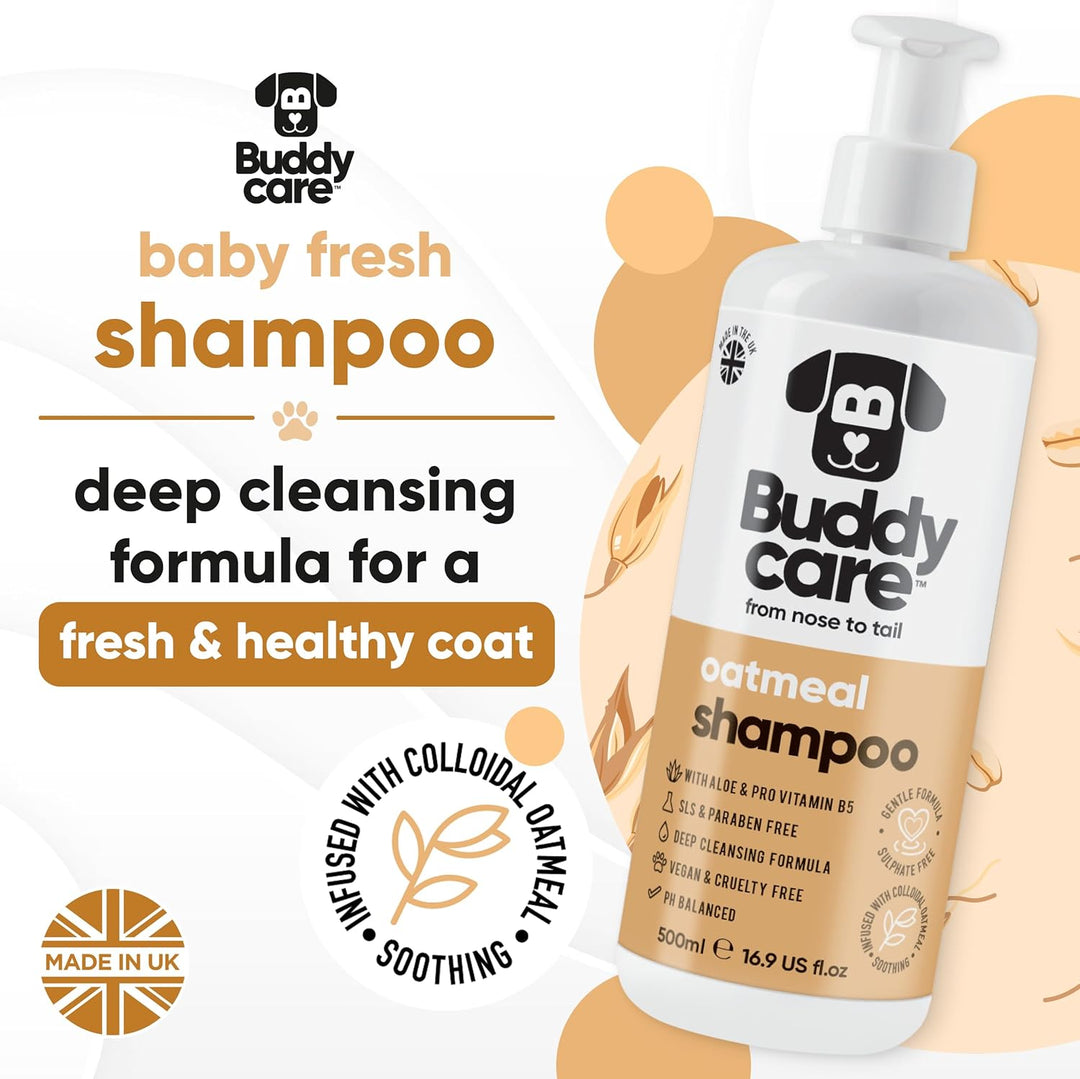 Haferflocken-Hundeshampoo von Buddycare - Shampoo für Hunde mit gereizter Haut - Beruhigend und Feuc