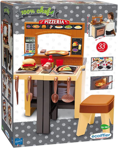 Ecoiffier – 2in1 Spielküche Pizzeria – variable Kinderküche mit Restaurant-Flair, inkl. Hocker, Küch