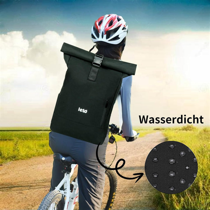 LETO Rolltop Rucksack Damen &amp; Herren,Unisex Wasserdicht Rollrucksack Mit Laptopfach Travel Backpack,