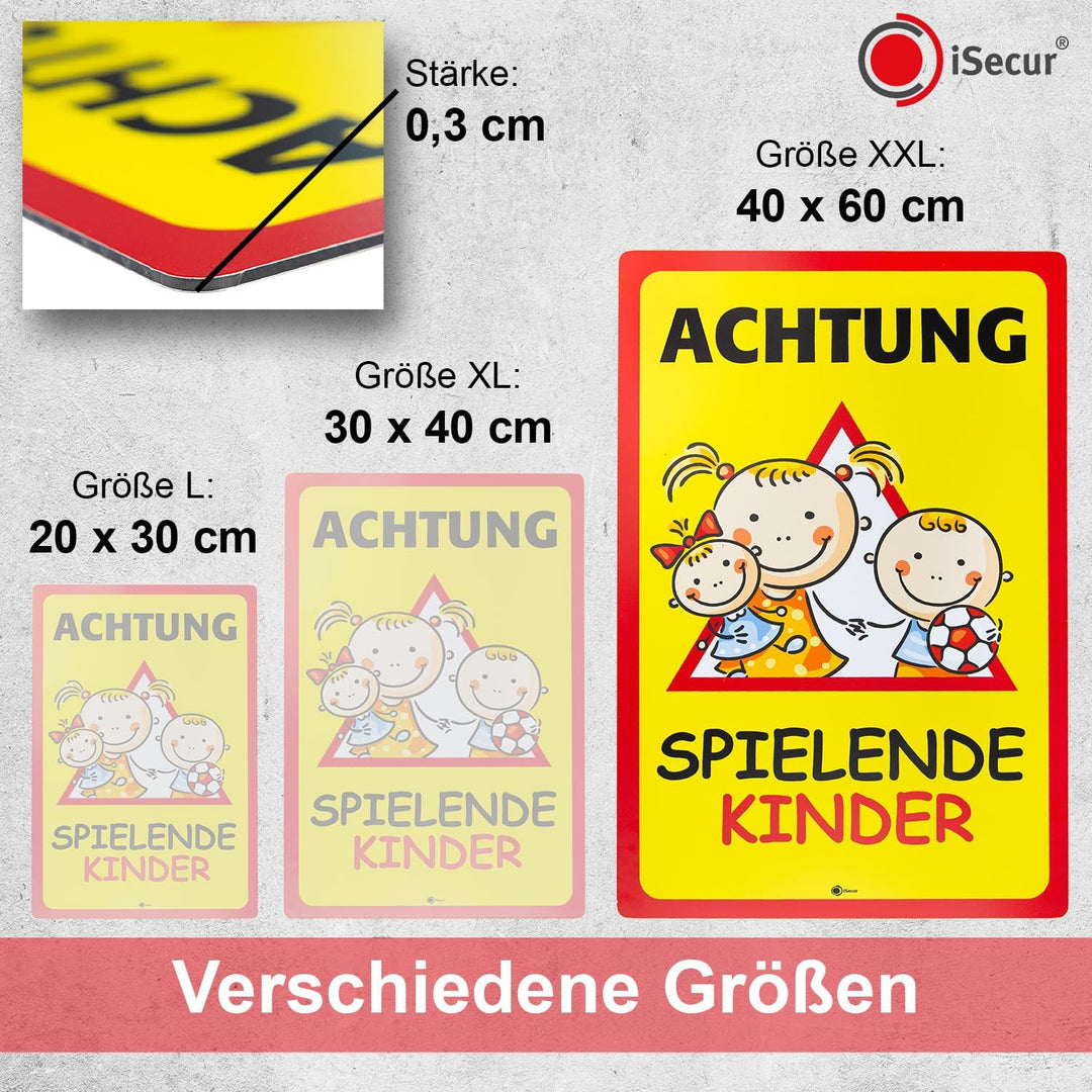 XXL Warnschild I Achtung Spielende-Kinder I Aluverbund-Schild I 40 x 60 cm gross I 3 mm Stark I Wett