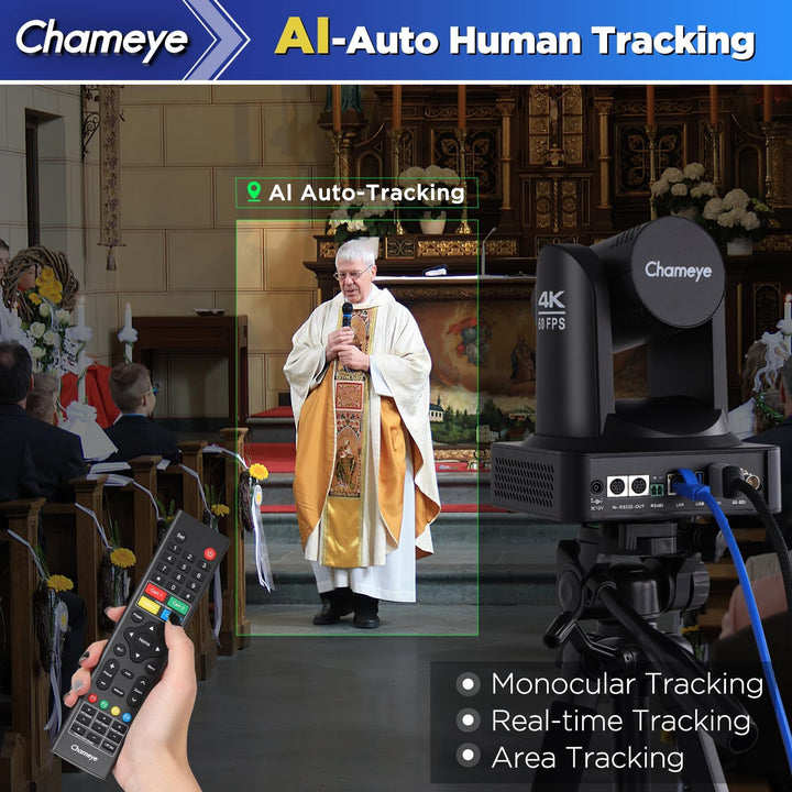 Chameye 4K 60fps NDI HX3 PTZ-Kamera, KI Auto-Tracking, 20-Fach optischer Zoom, HDMI/USB/3G-SDI/LAN/P