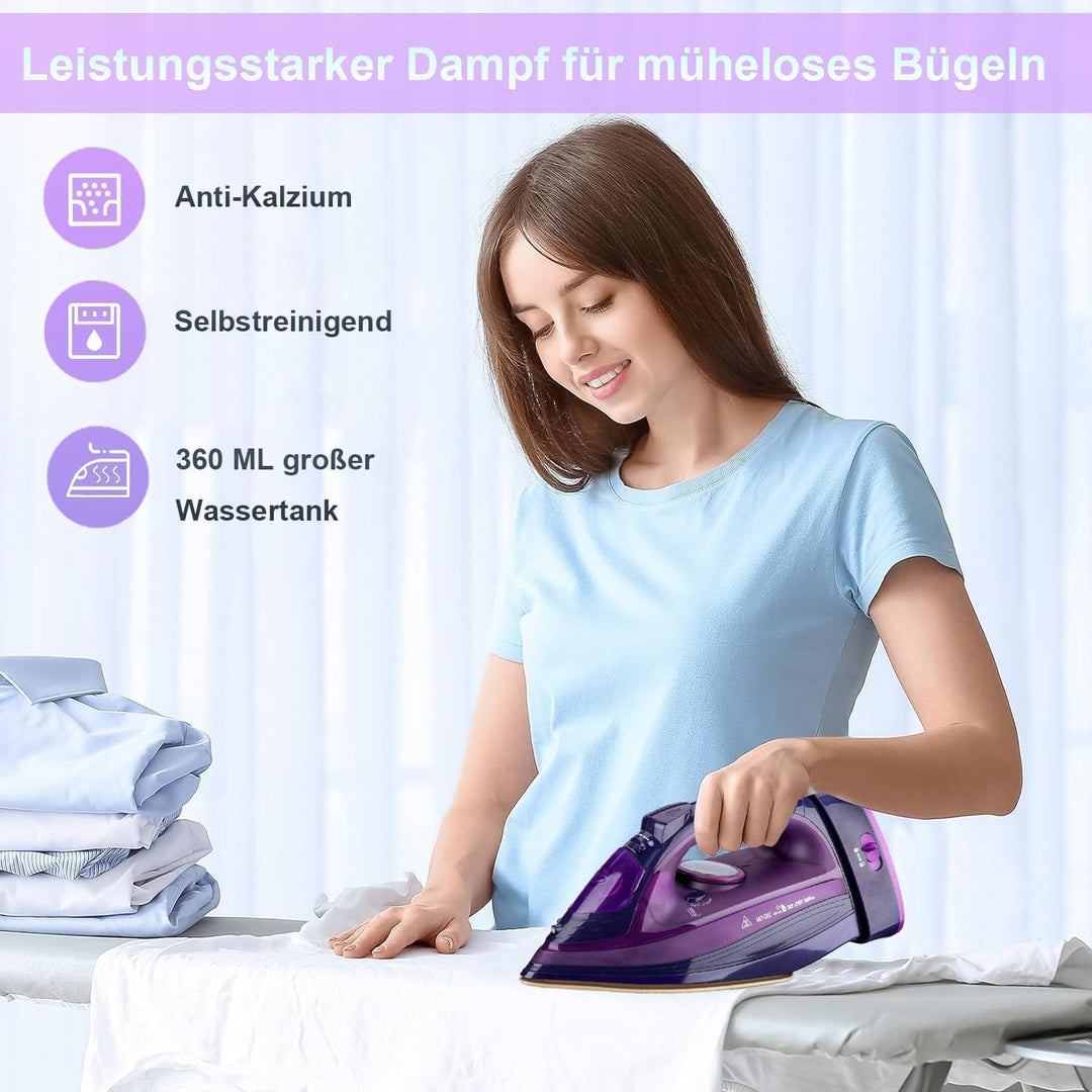 2400W kabelloses Bügeleisen, Dampfbügeleisen, Keramiksohle, abschaltautomatisch & temperaturverstell