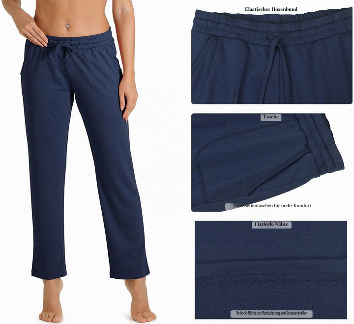 icyzone Damen Jogginghose Sweathose Lang Sporthose Freizeithose geradem Bein Hose mit Tunnelzug L Na