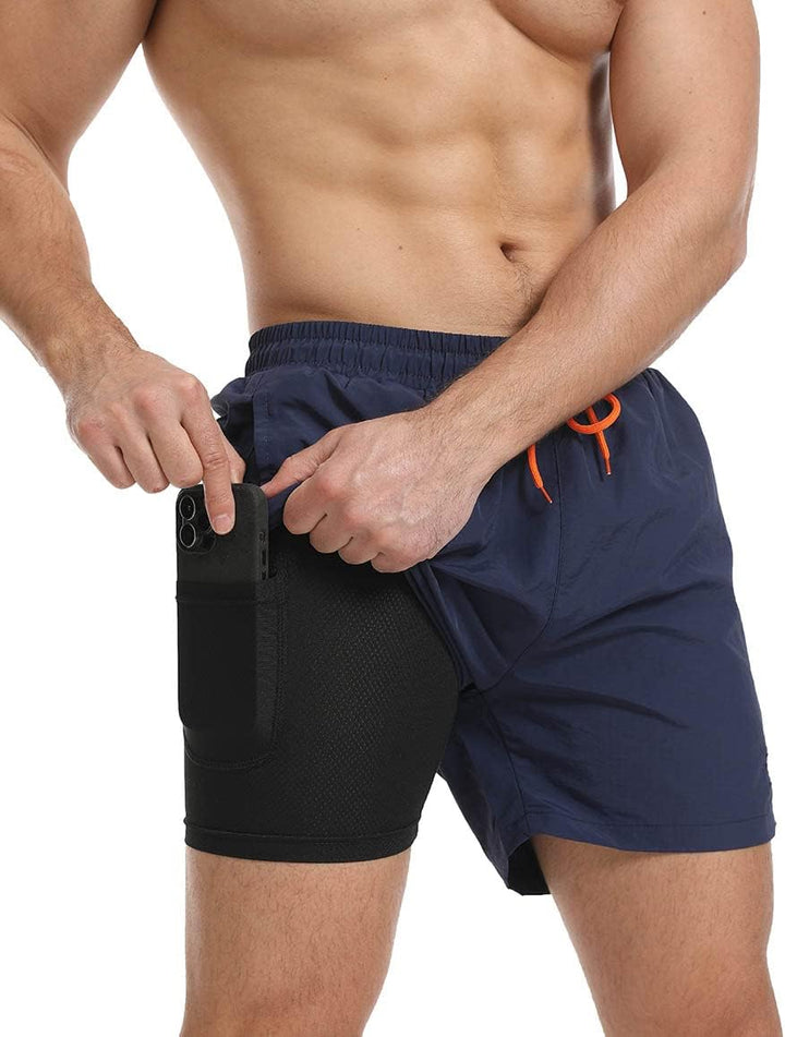 JustSun Badehose Herren Schnelltrocknend Boardshorts mit Mesh-Futter und Verstellbarem Tunnelzug L D