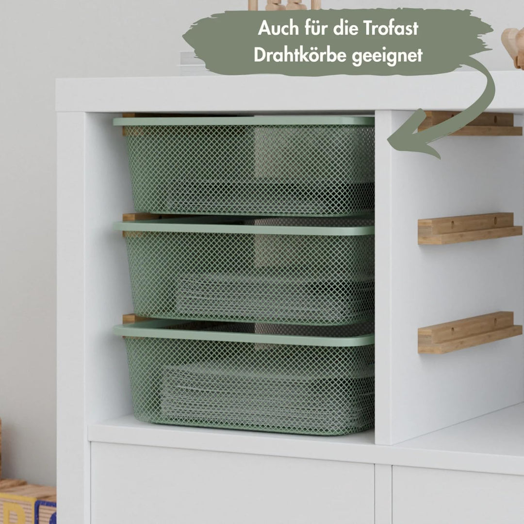 Kallax Schienen für Trofast Boxen, Halterung für drei Kisten im Regal-Fach (33x33cm), Holzschienen E