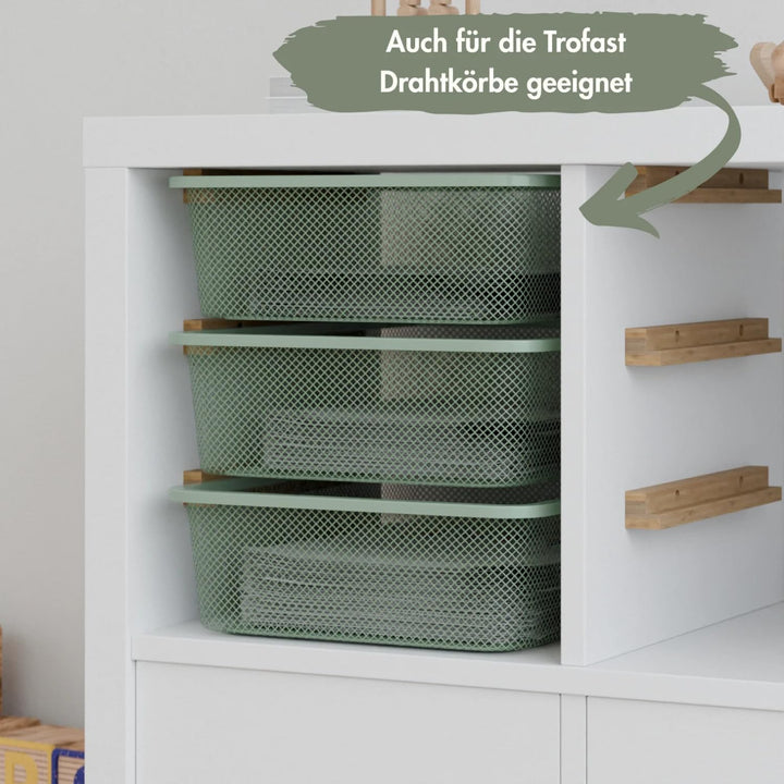 Kallax Schienen für Trofast Boxen, Halterung für drei Kisten im Regal-Fach (33x33cm), Holzschienen E