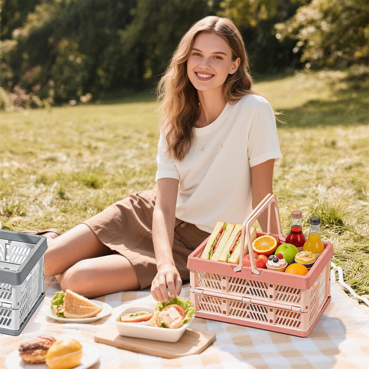 Klappkorb Faltbar, 2er Set (Rosa + Grau), Klappbox Klein mit Henkel 10 L, Multifunktionaler Aufbewah