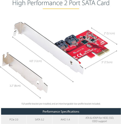 StarTech.com PCIe SATA Controller Karte - 2 Port SATA 3 Erweiterungskarte/Kontroller - 6Gbit/s - Vol