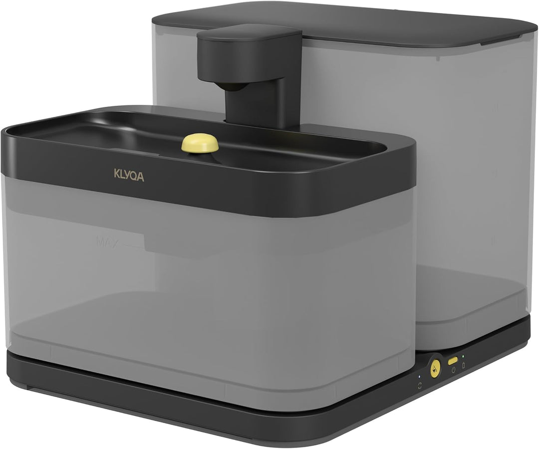 Klyqa Welly Anthraziter Premium Trinkbrunnen für Katzen&amp;kleine Hunde I Zwei-Tank-System Frisch- &amp; Sc