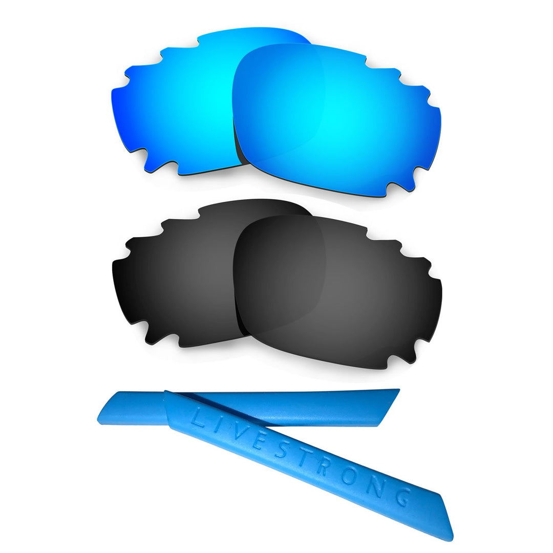 HKUCO Replacement Lenses And Earsocks Rubber Kit For Oakley Racing Jacket Vented, Blue/Black-blue
