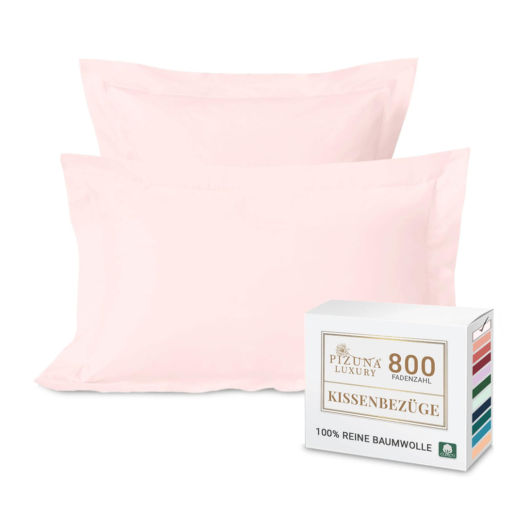 Pizuna 2er Pack Kopfkissenbezug 50x75 cm Baumwolle Hellrosa 800 Fadenzahl | 2er Set Kissenbezüge, Sa