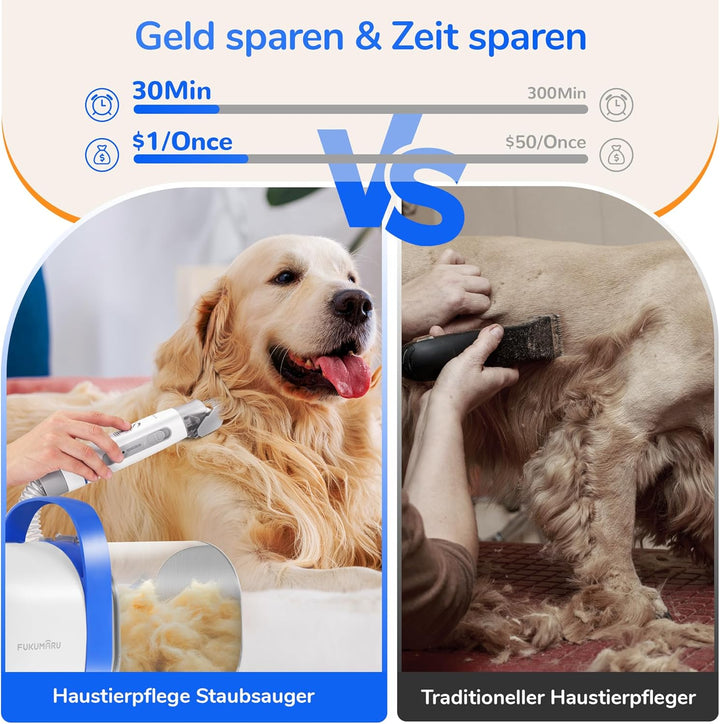 FUKUMARU Hundeschermaschine mit Staubsauger, 12000 Pa Saugt 99.99% der Tierhaare, Leise Schermaschin