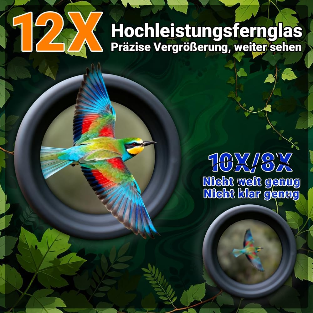 Premium 12x25 Fernglas – Kompakt, wasserdicht & Mehrfachbeschichtete Optik für Erwachsene & Kinder |