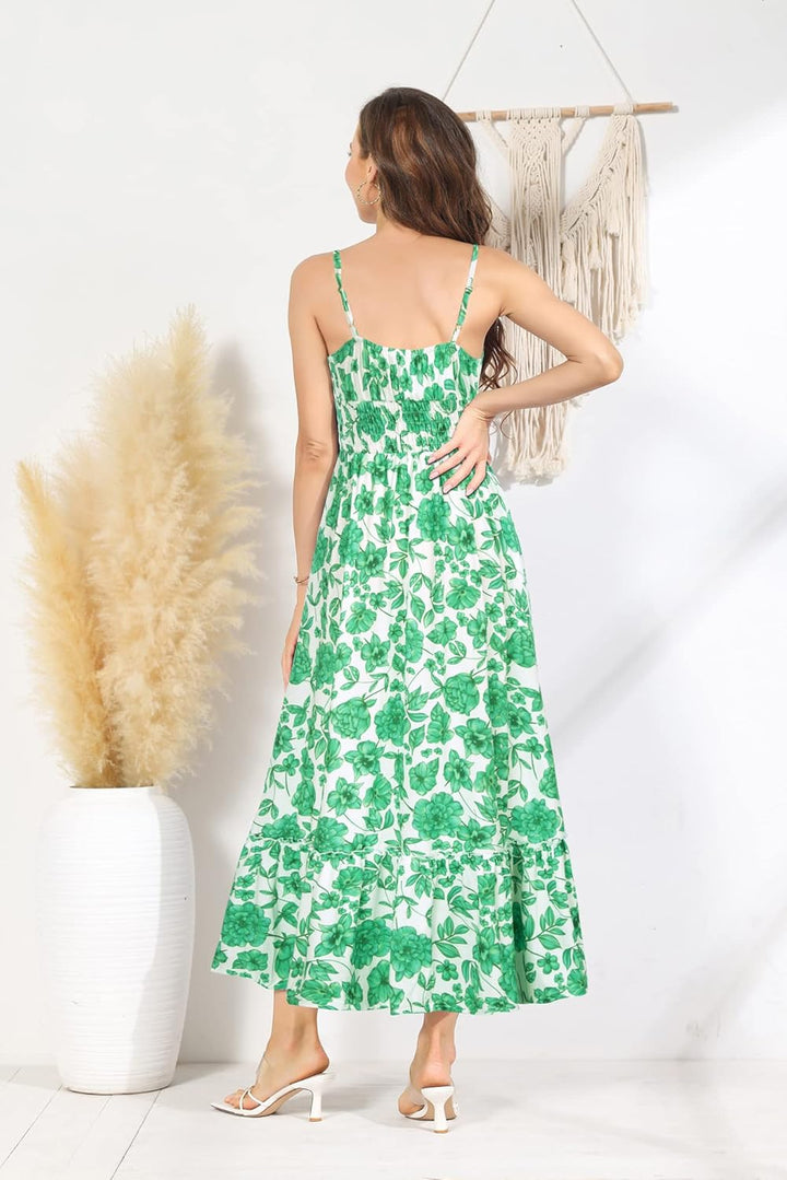 GRACE KARIN Damen Ärmellos Blumenkleid Maxikleid Casual Cami-Kleid Böhmisch Kleid Spaghettiträger Sm