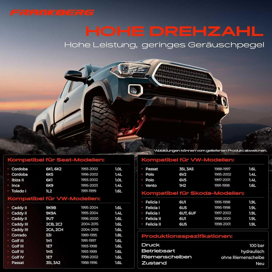 Frankberg Servopumpe Hydraulikpumpe Lenkung Kompatibel mit A3 8L1 1.6L 1.8L 1996-2003 Ibiza II 6K1 1