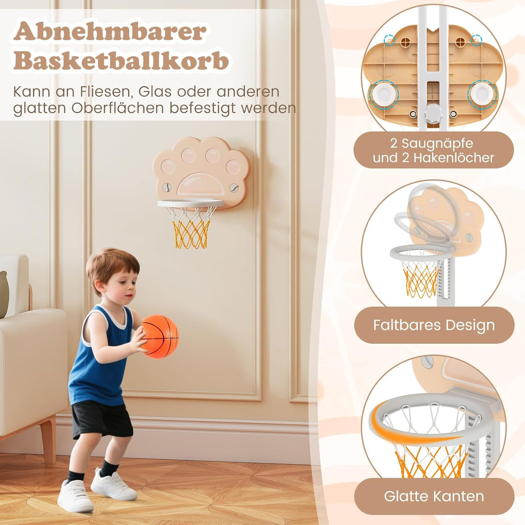 COSTWAY 3 in 1 Kinder Basketballkorb, Basketballständer mit Basketball & Fussball & Golfspiel, Indoo