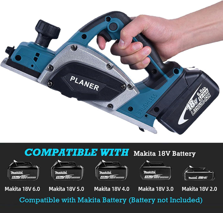 Akku-Hobel Kompatibel mit Makita 18V Batterie, 3200r/min Handgeführte Elektrische Holzhobelmaschine