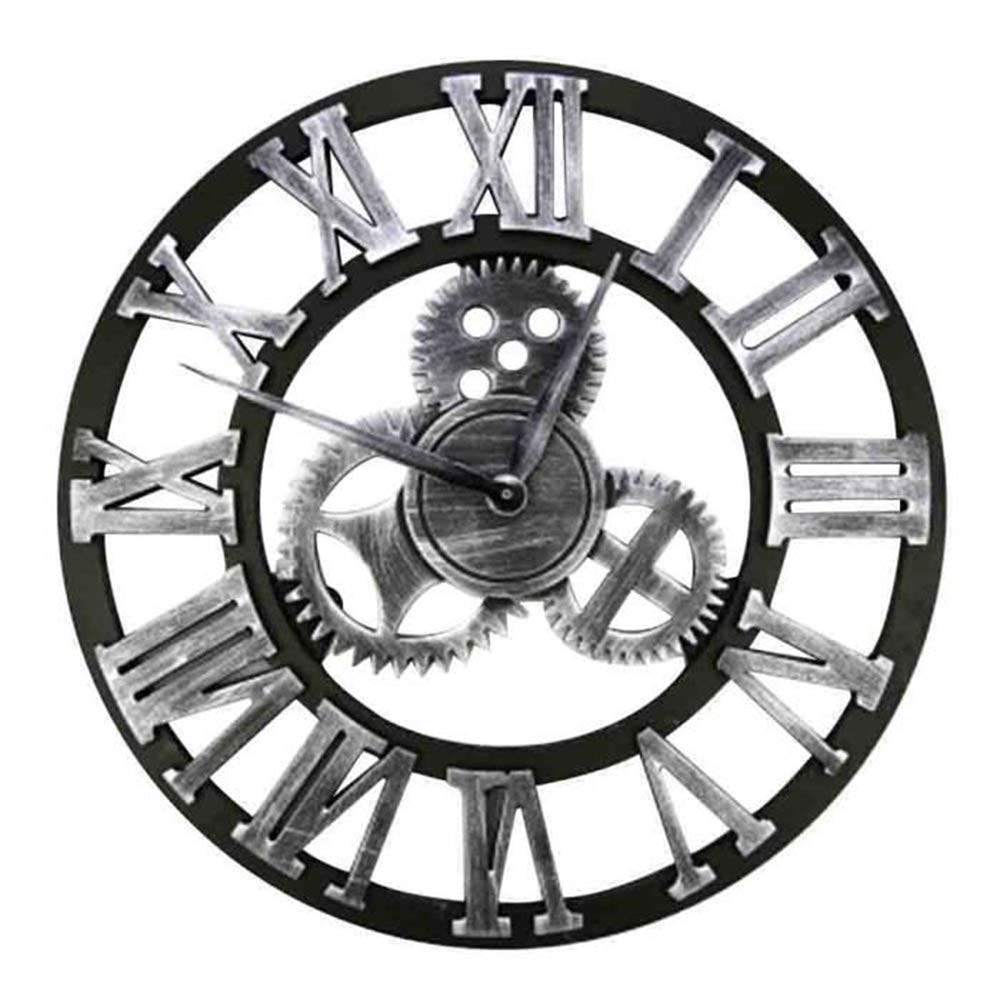 Grosse Wanduhr im Vintage-Stil,schwarz Wanduhr rund, Metall Geräuschlos Nicht tickend batteriebetrie