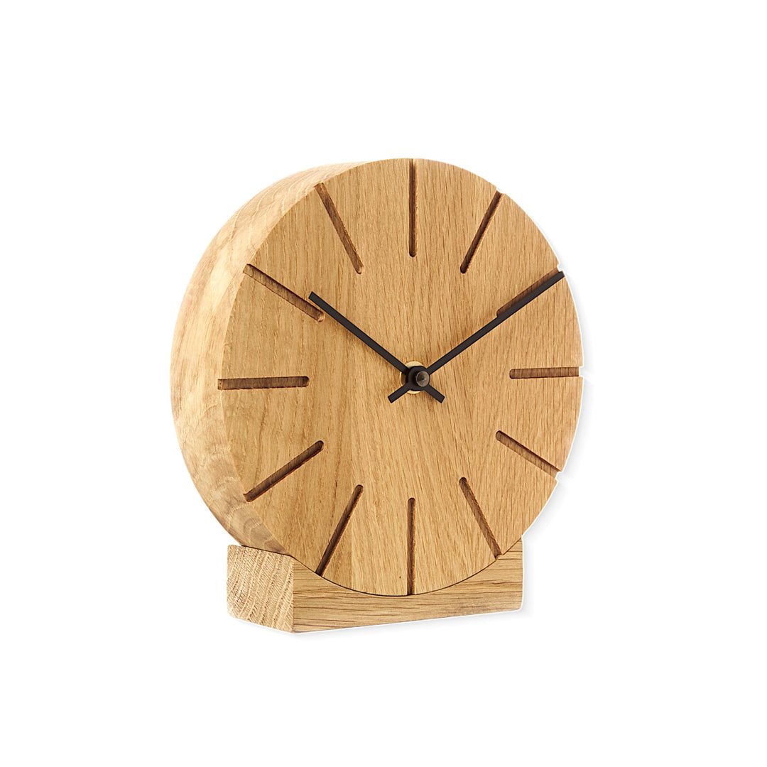 Natuhr Funkuhr Wanduhr Tischuhr Eiche Holz - Boom - geräuscharm Massivholz Design ø17 cm (Eiche geöl