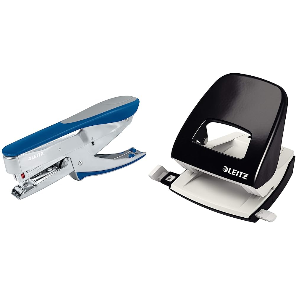 Leitz Heftzange, Für 30 Blatt, Ergonomisches Design aus Metall mit Gummioberflächen & Büro Locher au