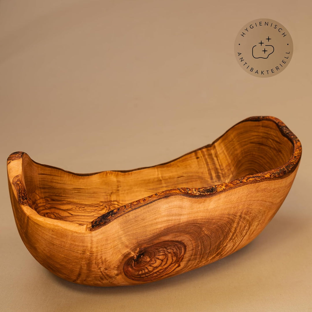 das Olivenholzbrett® Olivenholz Obstschale Schale, Brotschale, länglich, oval, Naturschnitt mit natü