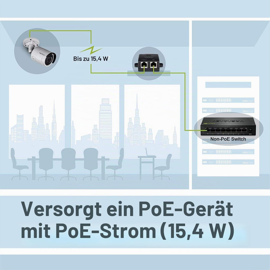 TRENDnet, TPE-113GI, Gigabit PoE Injektor (15,4 W), Maximale Entfernung 100 m, Schwarz PoE Injector,
