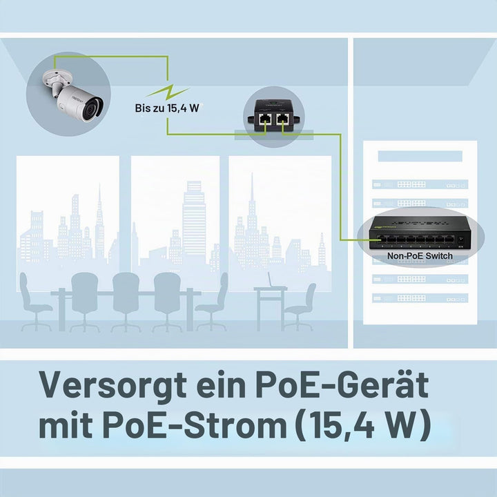 TRENDnet, TPE-113GI, Gigabit PoE Injektor (15,4 W), Maximale Entfernung 100 m, Schwarz PoE Injector,