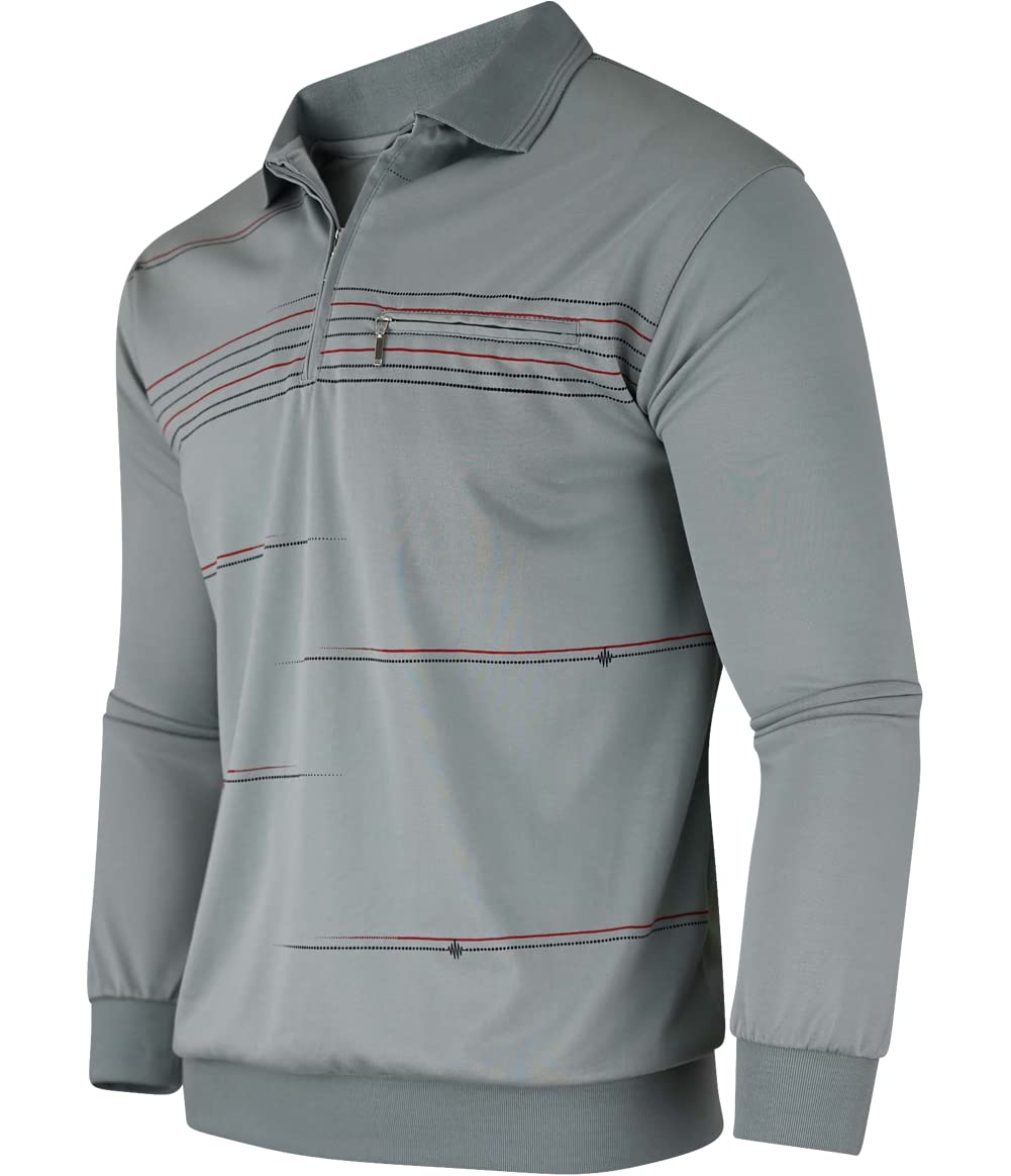 Soltice Herren Langarm Poloshirt mit Brusttasche, Polohemd mit kariert, Gestreiftem Kragen, Blousons