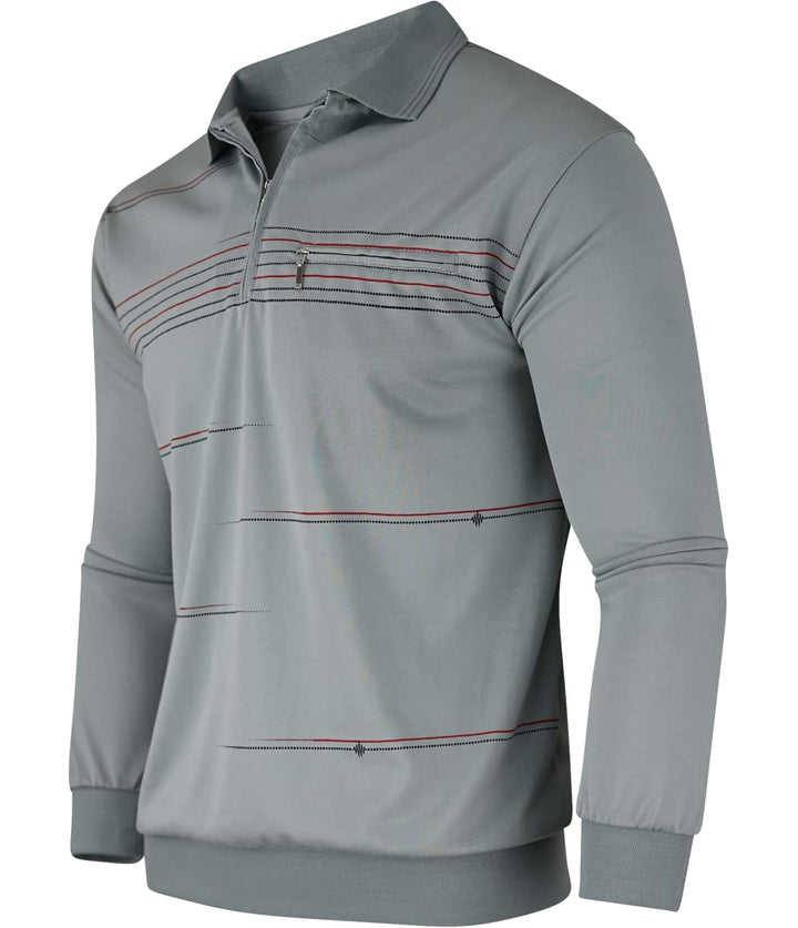 Soltice Herren Langarm Poloshirt mit Brusttasche, Polohemd mit kariert, Gestreiftem Kragen, Blousons
