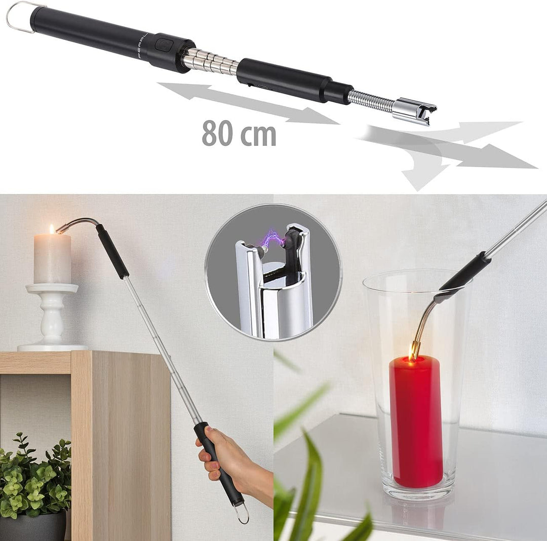 PEARL Zigarettenanzünder: 2er-Set ausziehbare Teleskop-Akku-Feuerzeuge, USB-Ladefunktion, 80 cm (Lic