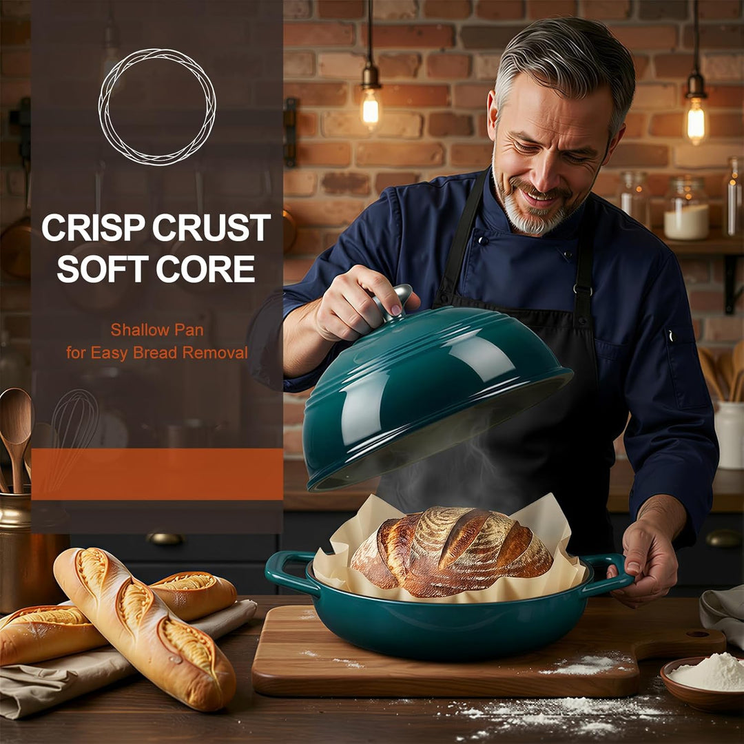 Overmont Gusseisen Topf Emaille Brotbacktopf - 5.7L Bräter Schmortopf mit Deckel und Kochbuch – für